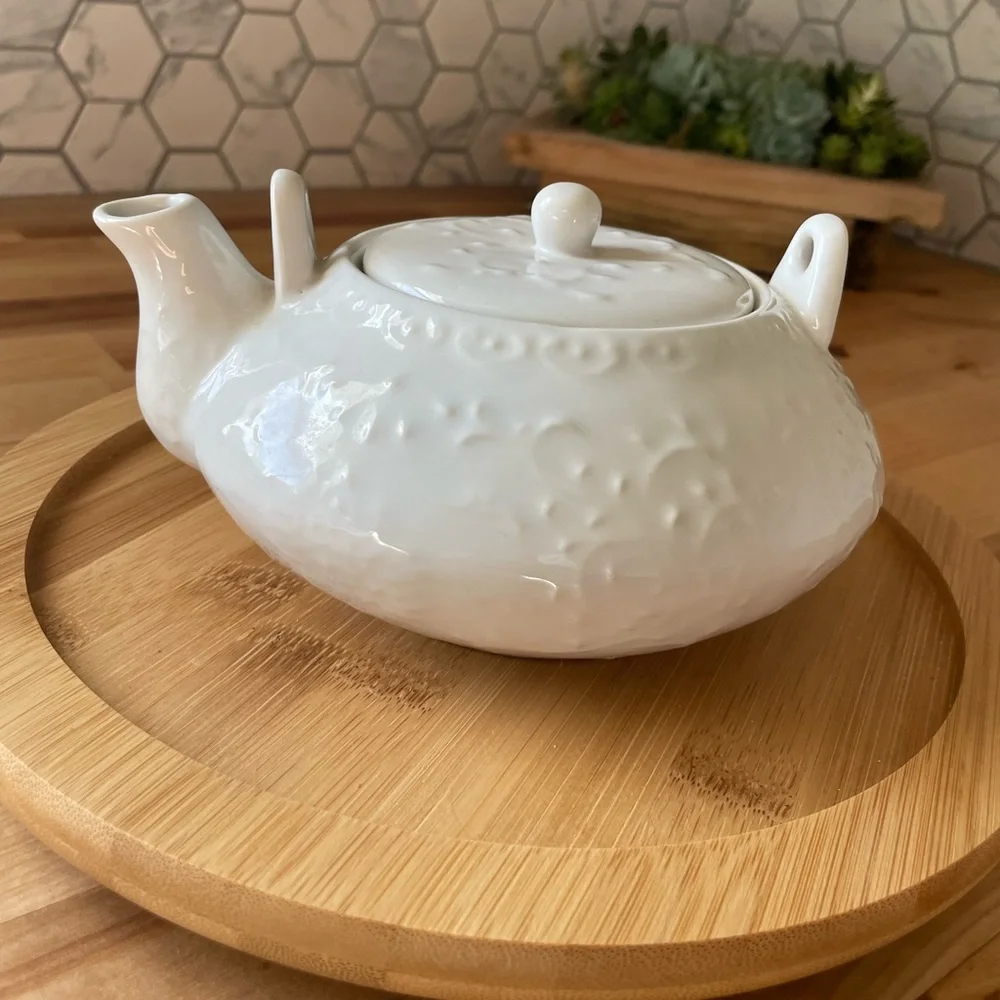 White Pier One Teapot